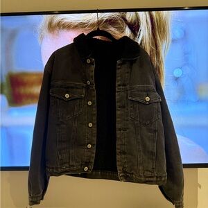 Brandy Melville Black Denim Jacket with Sherpa Collar